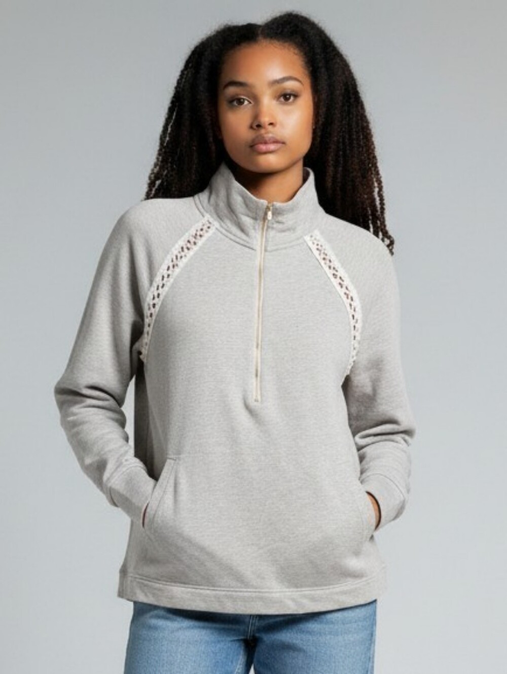 Lilly Pulitzer Light Gray Half Zip Mock Neck Pullover Women's Size Medium M